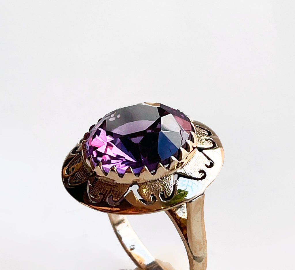 14k gold vintage soviet USSR Russian Alexandrite ring