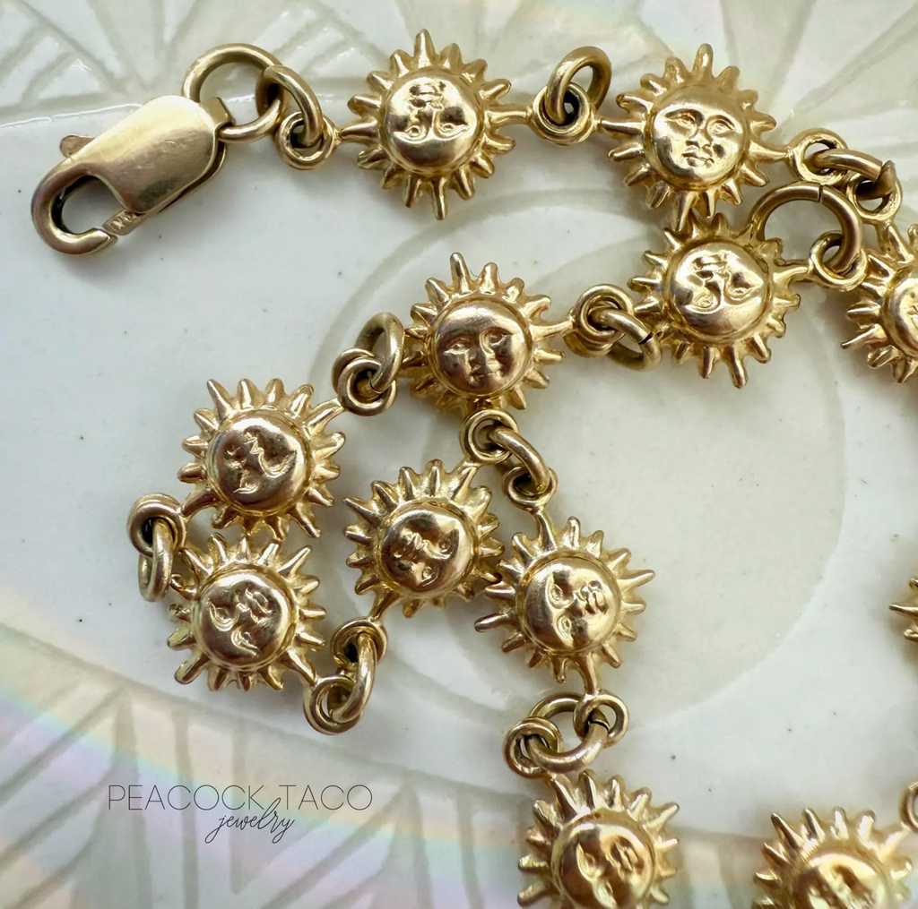 14k gold vintage estate 1990s bracelet with happy face suns