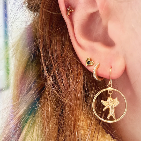 14k gold vintage cherub earrings circa 1990s 