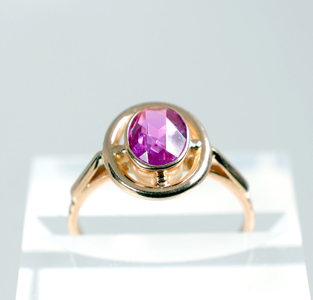 Soviet Rose Gold Vintage Pink Sapphire Ring 14k