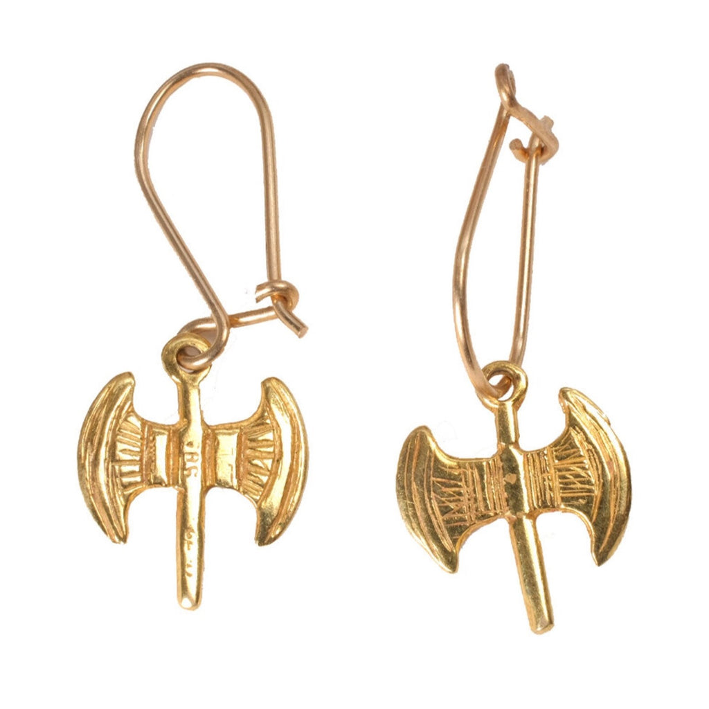 14k gold double axe earrings 