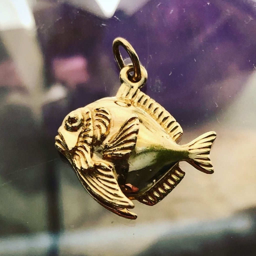 14k gold vintage fish charm 