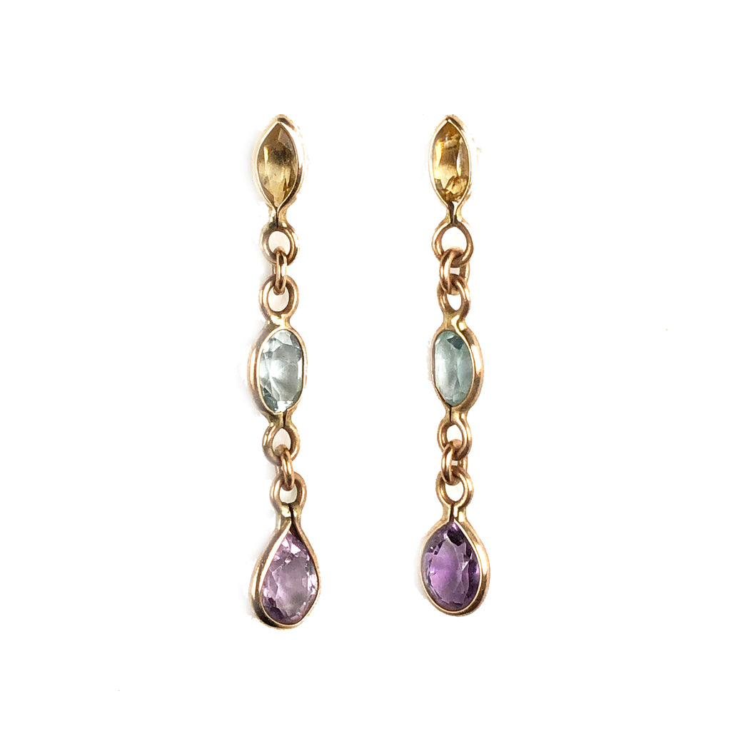 Mixed Gemstone Chain Earrings