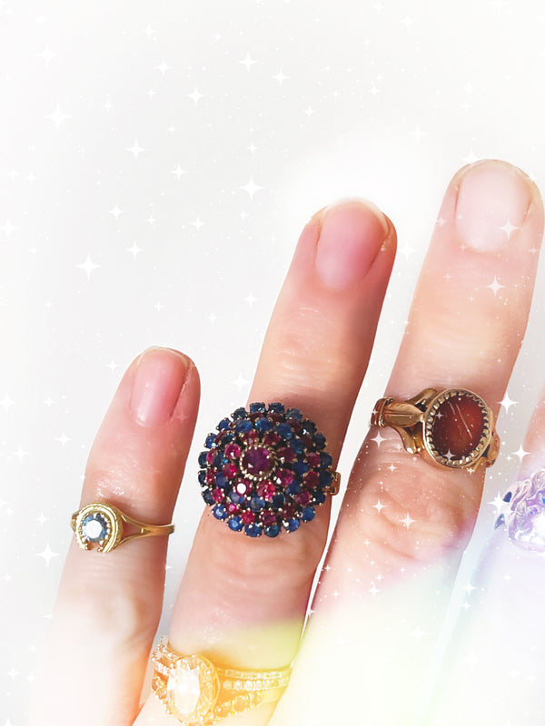 18k sapphire and ruby thai princess harem ring
