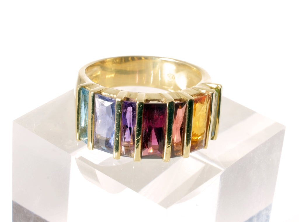 Vintage Rainbow ring mixed gems 18k gold