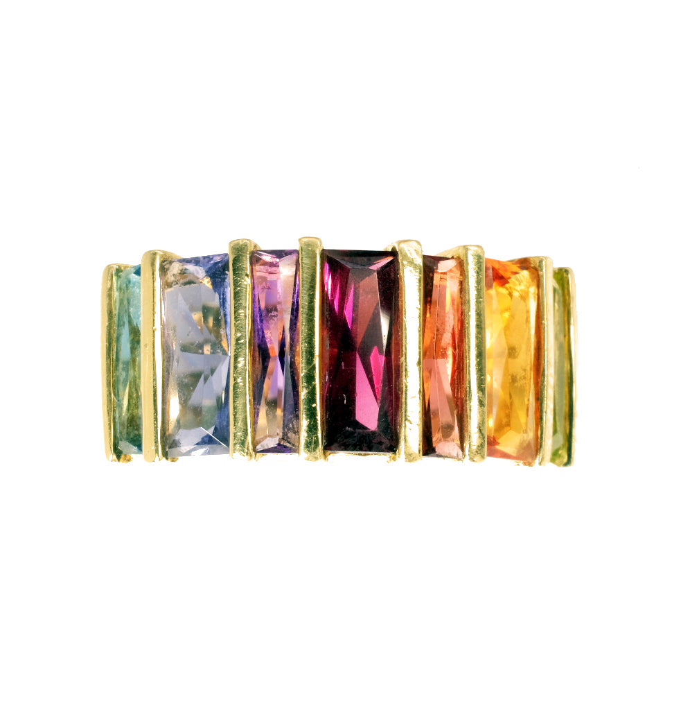 18k gold mixed gemstones rainbow ring. Vintage Estate Jewelry for Sale