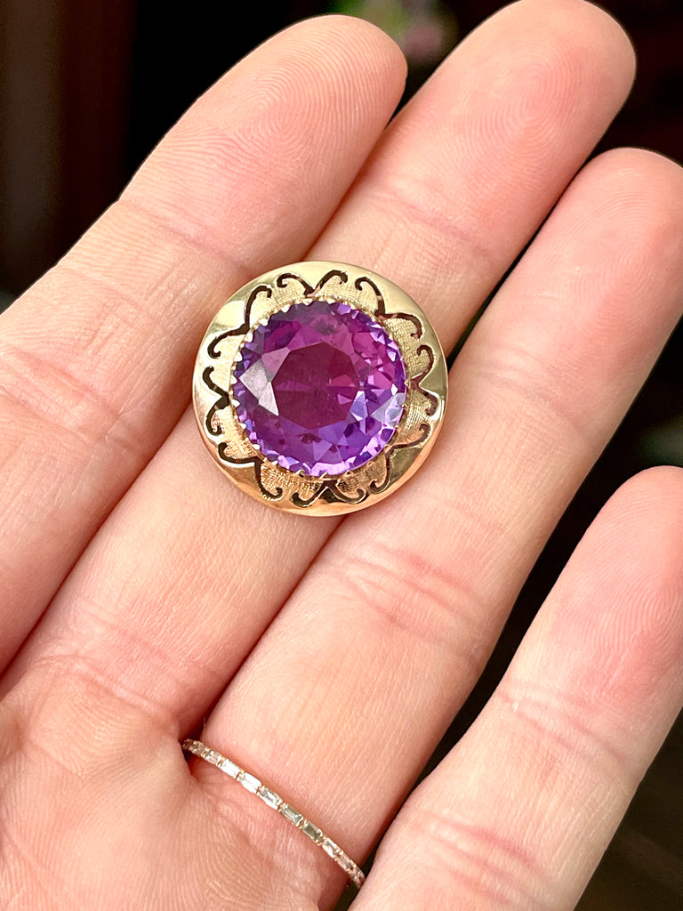 Vintage Estate 1960s Soviet Alexandrite 14k Gold Cocktail Ring