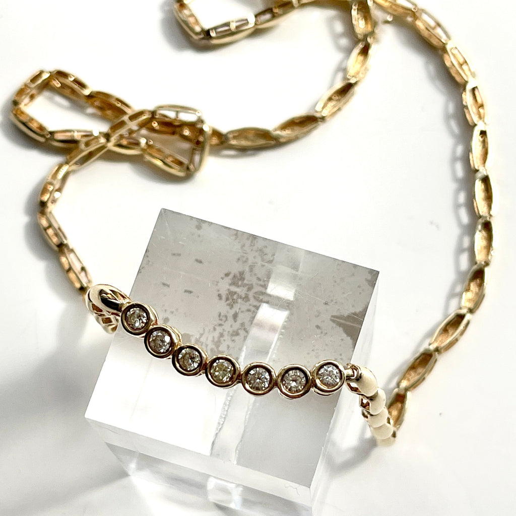 Vintage 1980s Estate Bezel Set Diamond Necklace