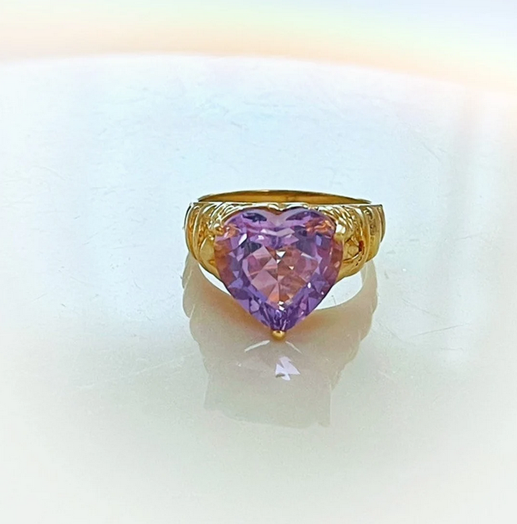 10k Gold Amethsyst Large Heart Ring