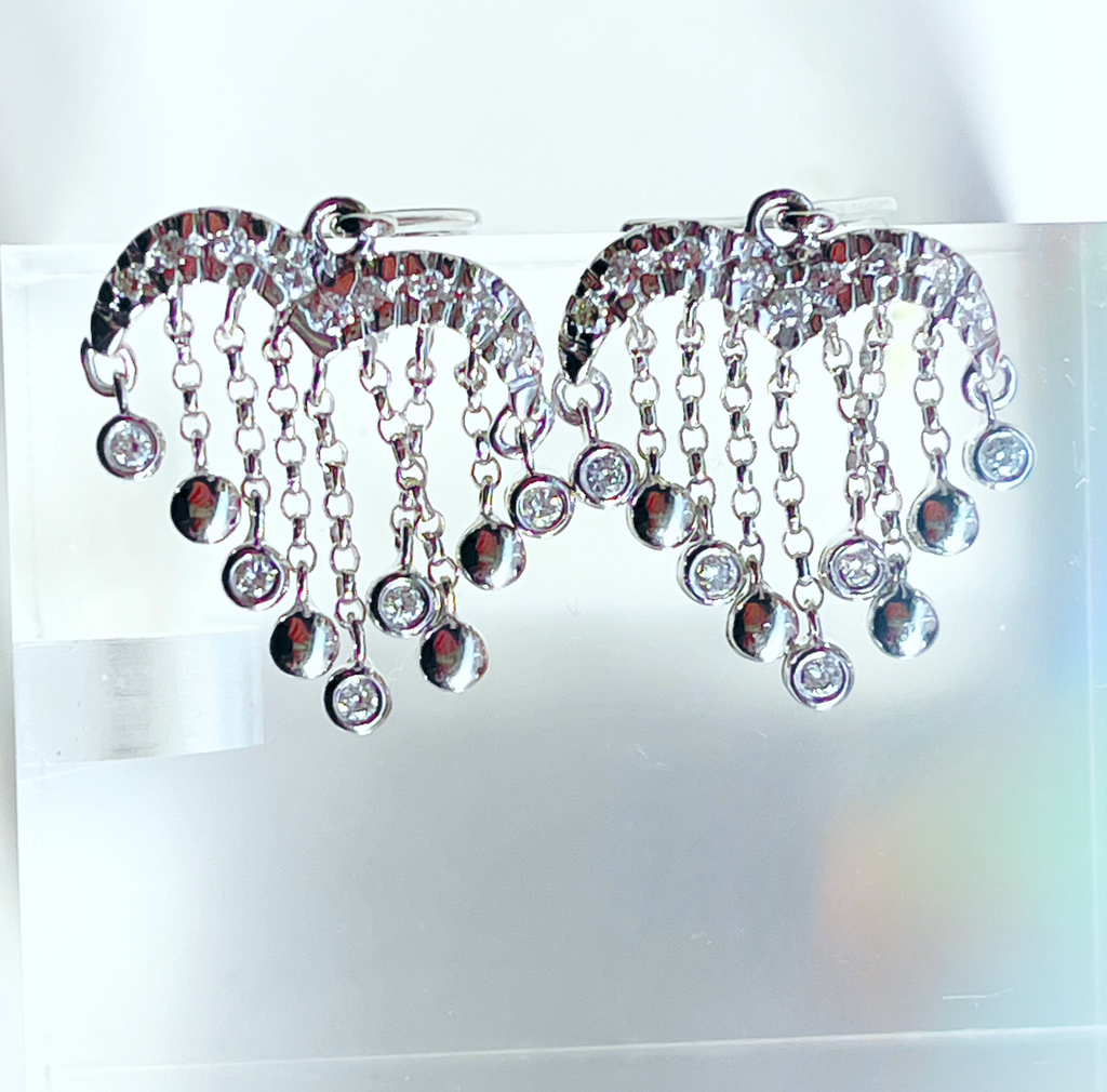 14k Diamond Heart Fringe Earrings