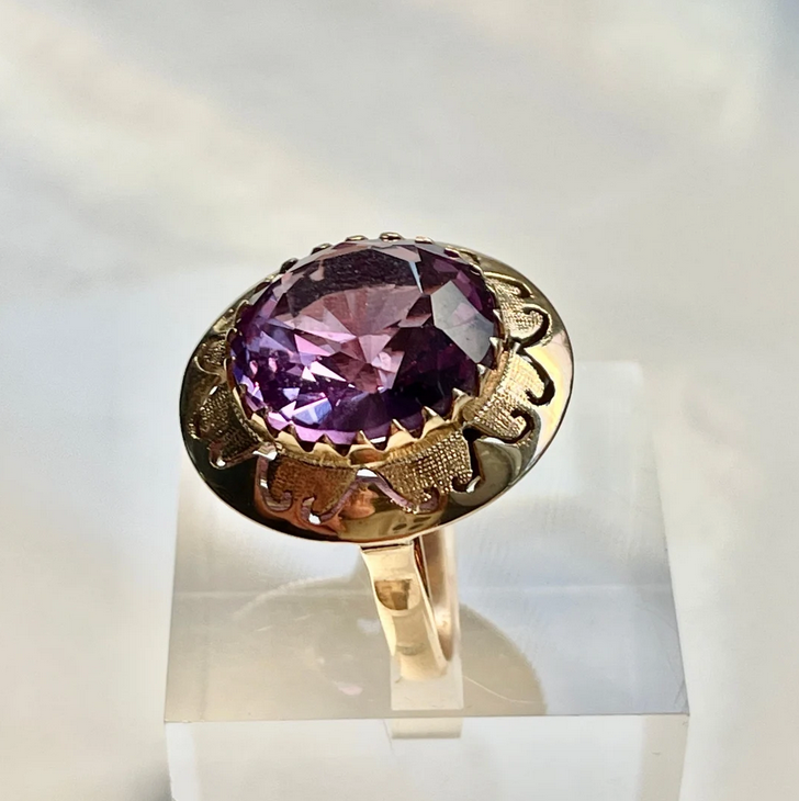 1960s Soviet Alexanrite Sapphire 14k Gold Cocktail Ring