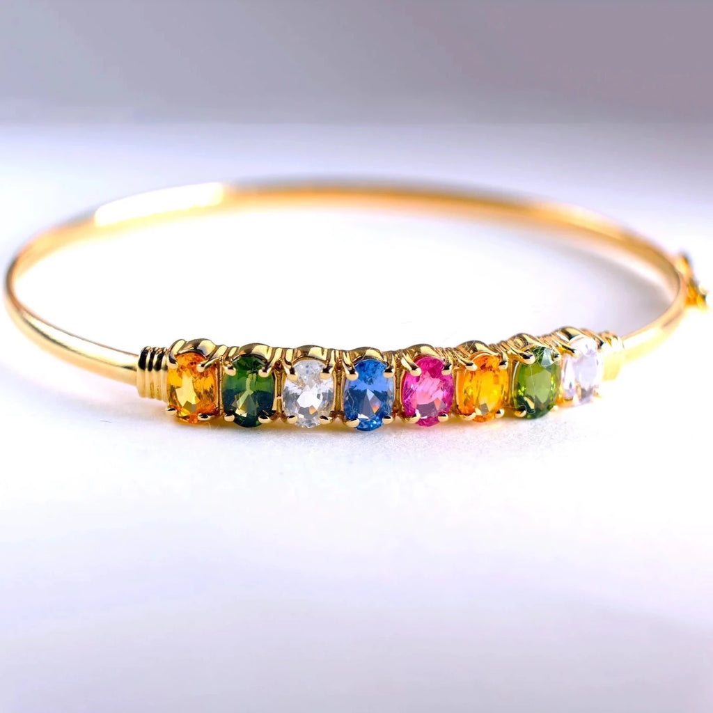 Mixed color sapphire vintage gold bracelet
