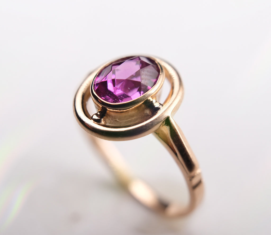 Soviet Rose Gold Vintage Sapphire Ring 14k