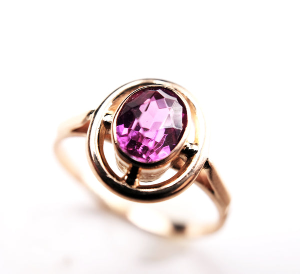 Soviet Pink Gold Sapphire Ring