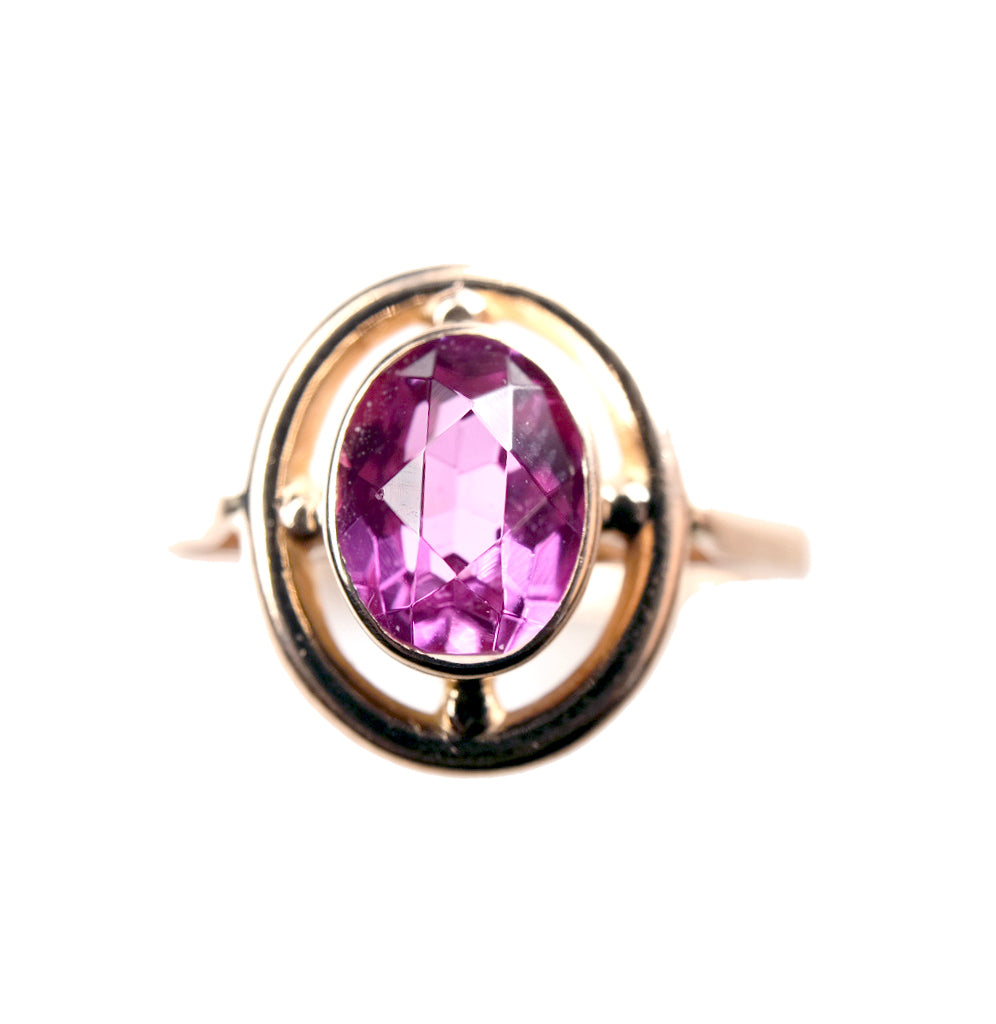 Soviet Pink Gold Sapphire Ring