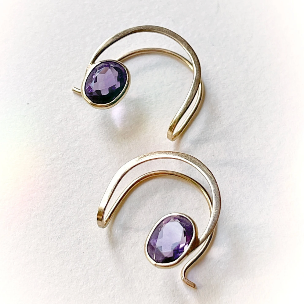 vintage estate 14k amethyst threader hoop earrings 