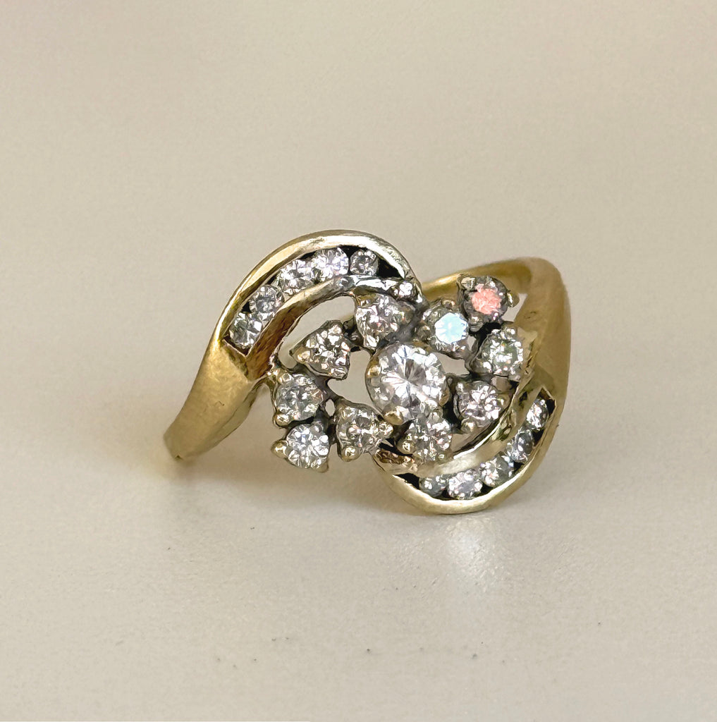 14k gold diamond swirl ring vintage estate jewelry 