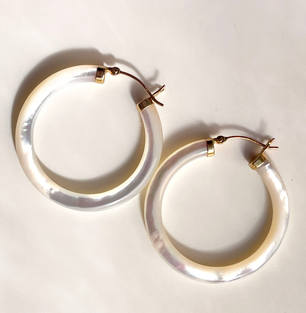 vintage mother of pearl hoop earrings 