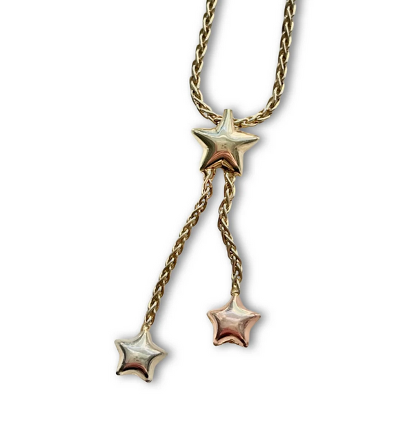 vintage 14k mixed gold puffy star 90s lariat