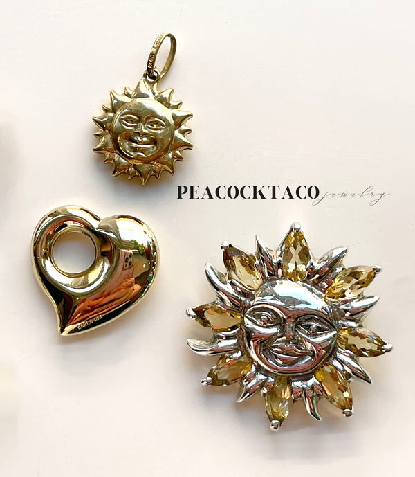 1990s estate Sterling Silver Sun Pendant With Citrine Stones 925 