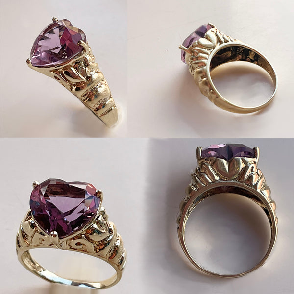 Vintage 14k Gold Purple Amethyst Heart Ring