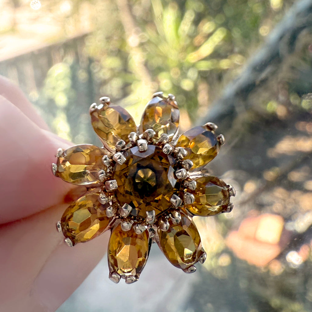 vintage rare 14k gold vintage sunflower  ring with citrines 