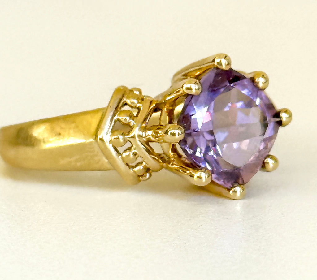 vintage 14k gold pixel cut amethyst ring 