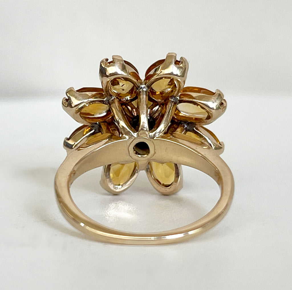 vintage 14k sunflower ring with citrine stones