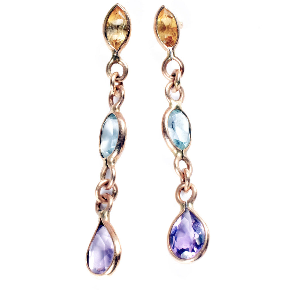 vintage 14k gold mixed semi precious gemstone earrings 