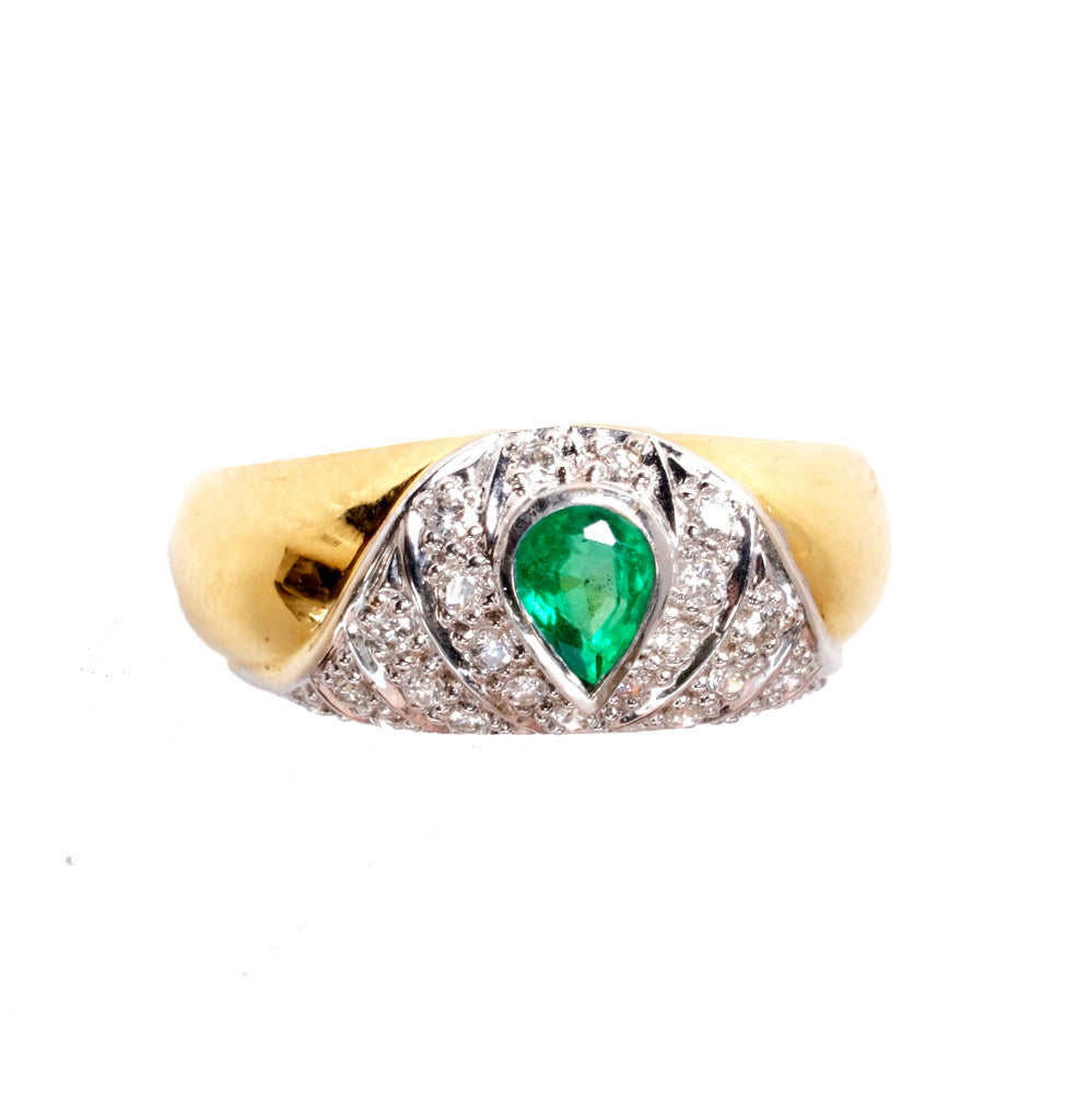 18k emerald and diamond vintage estate ring