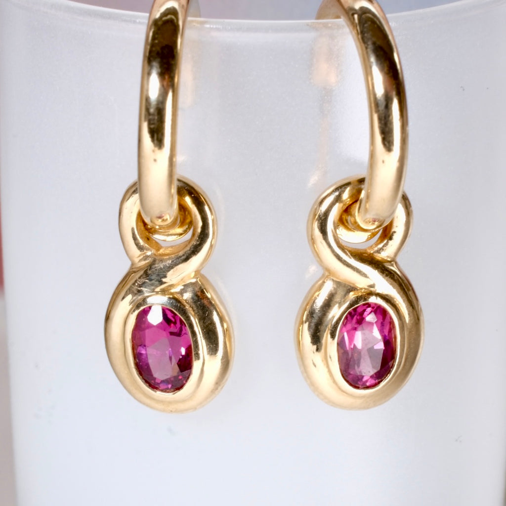 1990s Garnet Charm Hoop Earrings