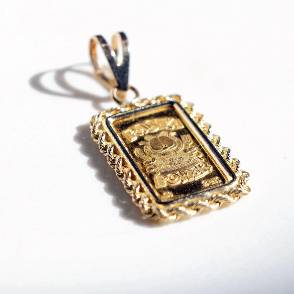 24k Gold 1970s Garfield Pasta Power Ignot in 14k pendant 