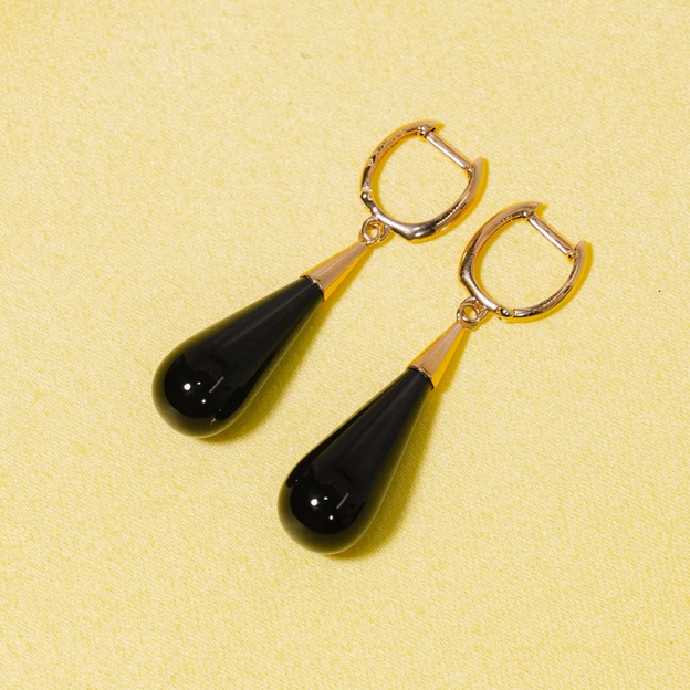 14k gold onyx huggie earrings