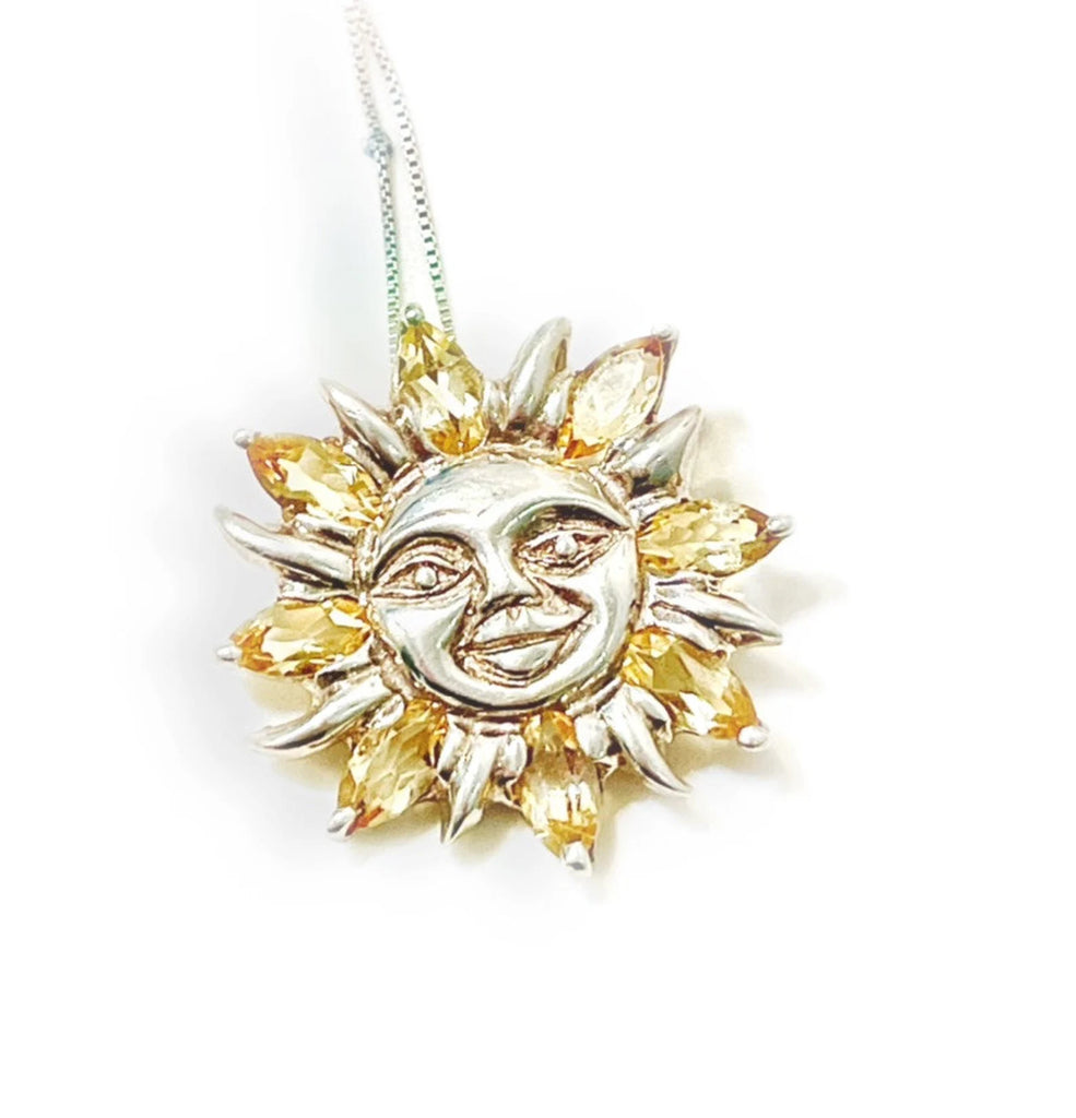 Vintage 925 Sterling Silver Sun Pendant With Citrine Stones 