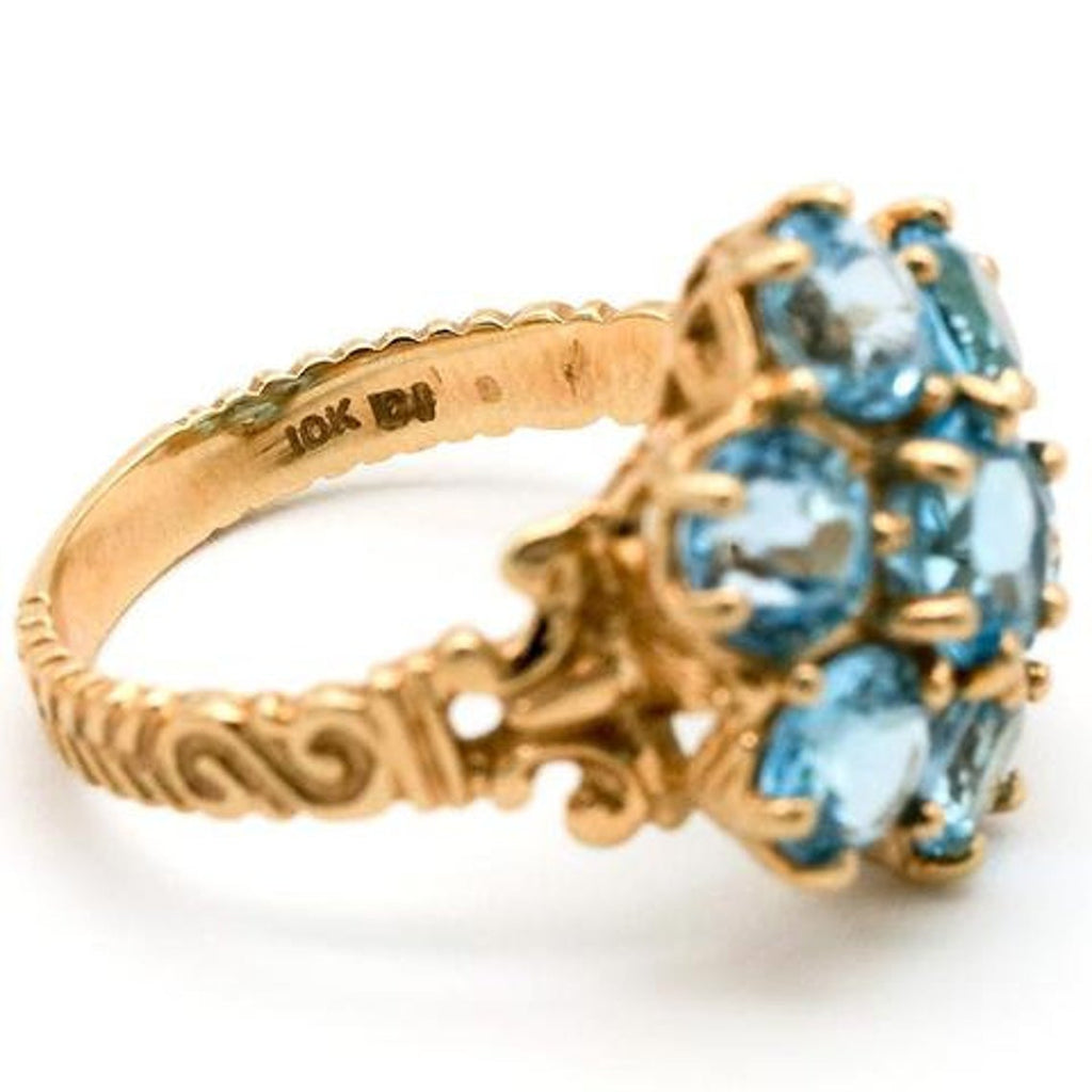 Estate 10k Gold Antique Topaz Cluter Ring