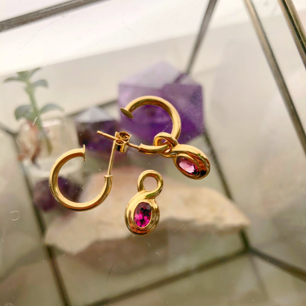 1990s Garnet Charm Hoop Earrings