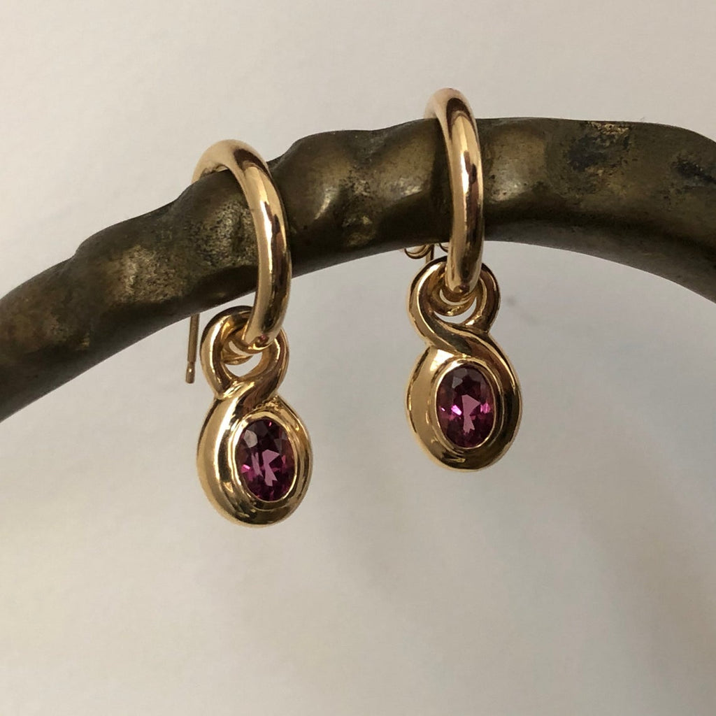 1990s Garnet Charm Hoop Earrings