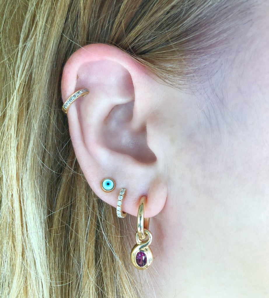 1990s Garnet Charm Hoop Earrings