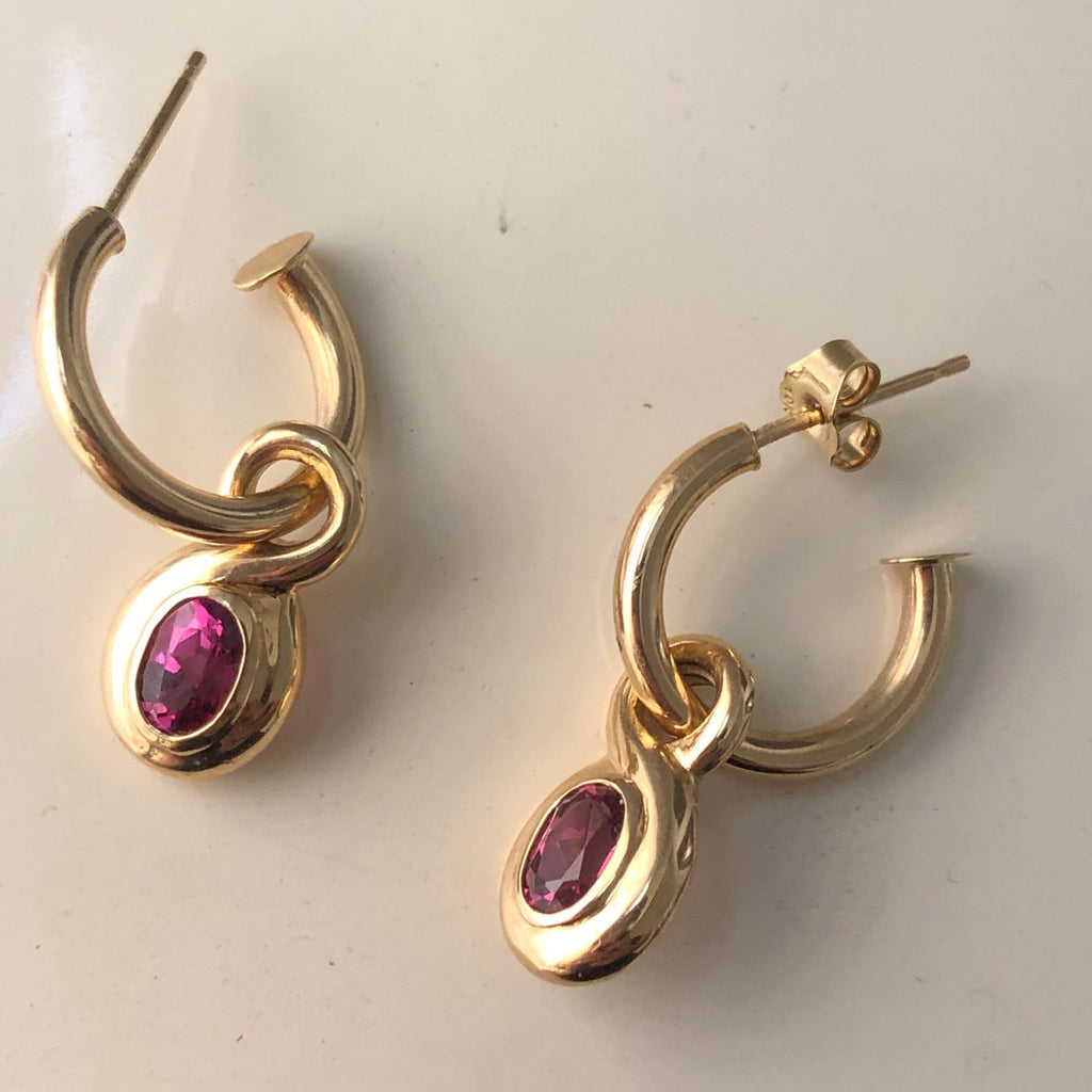 1990s Garnet Charm Hoop Earrings