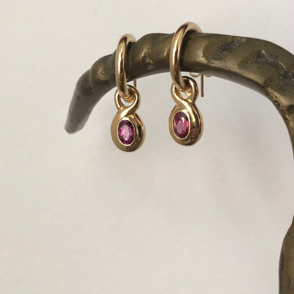 1990s Garnet Charm Hoop Earrings